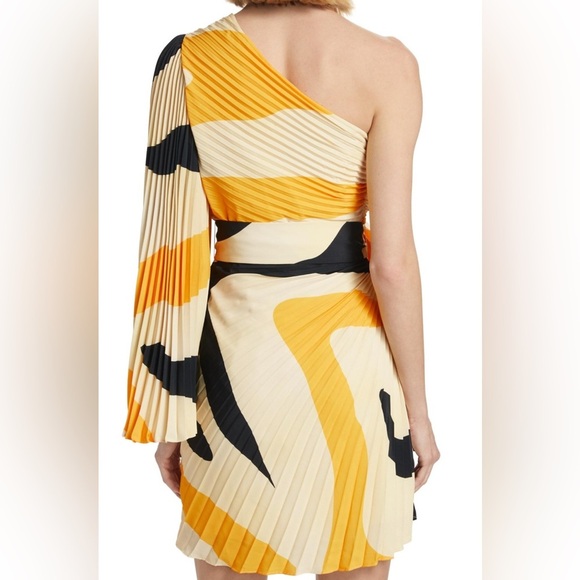 NWT Milly Linden Zebra Pleated One-Shoulder Dress, Size 2 - Picture 6 of 16